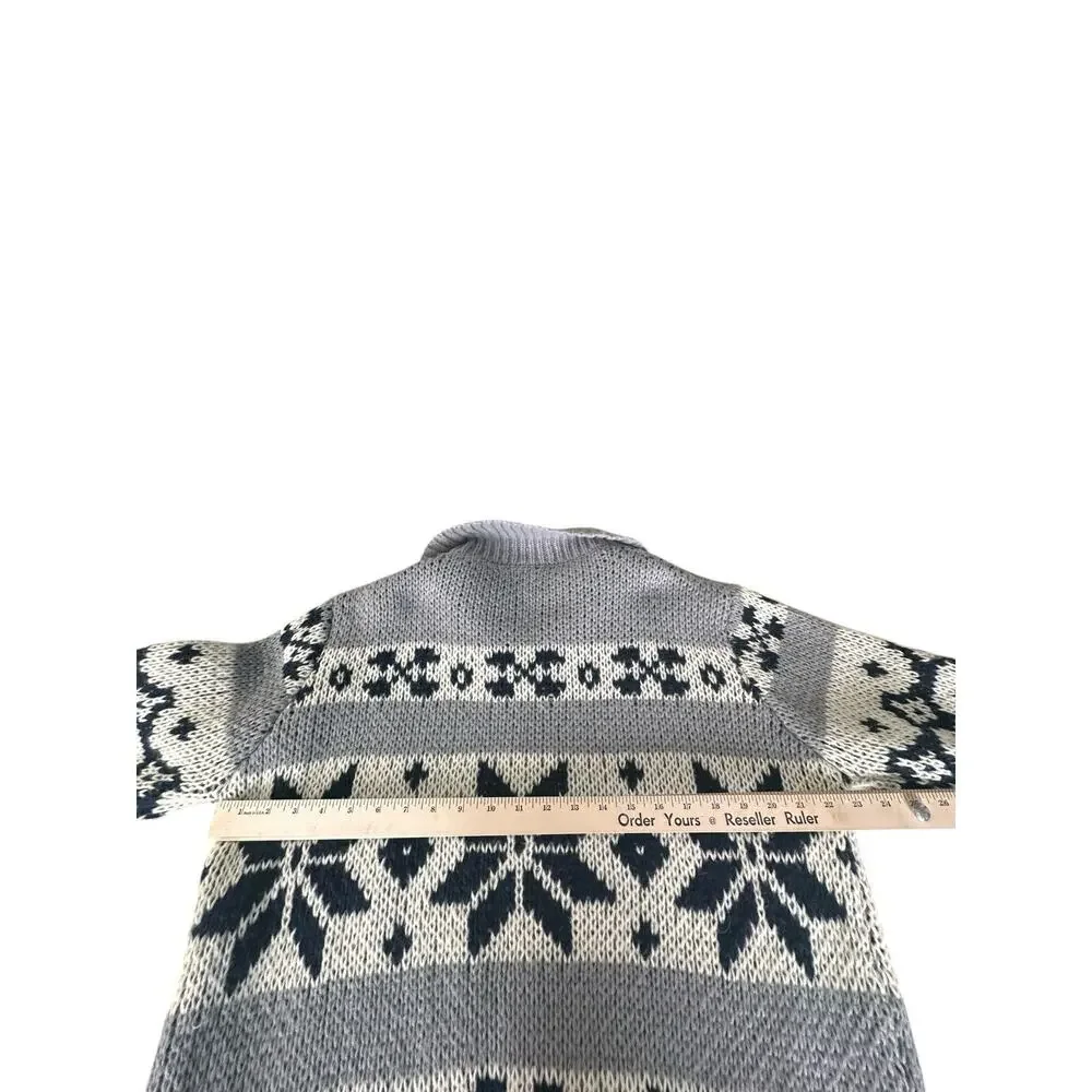 Grey Bandit Full Zip Cardigan Knit Sweater Snowflakes Heavy Women’s Size M - Picture 3 of 11